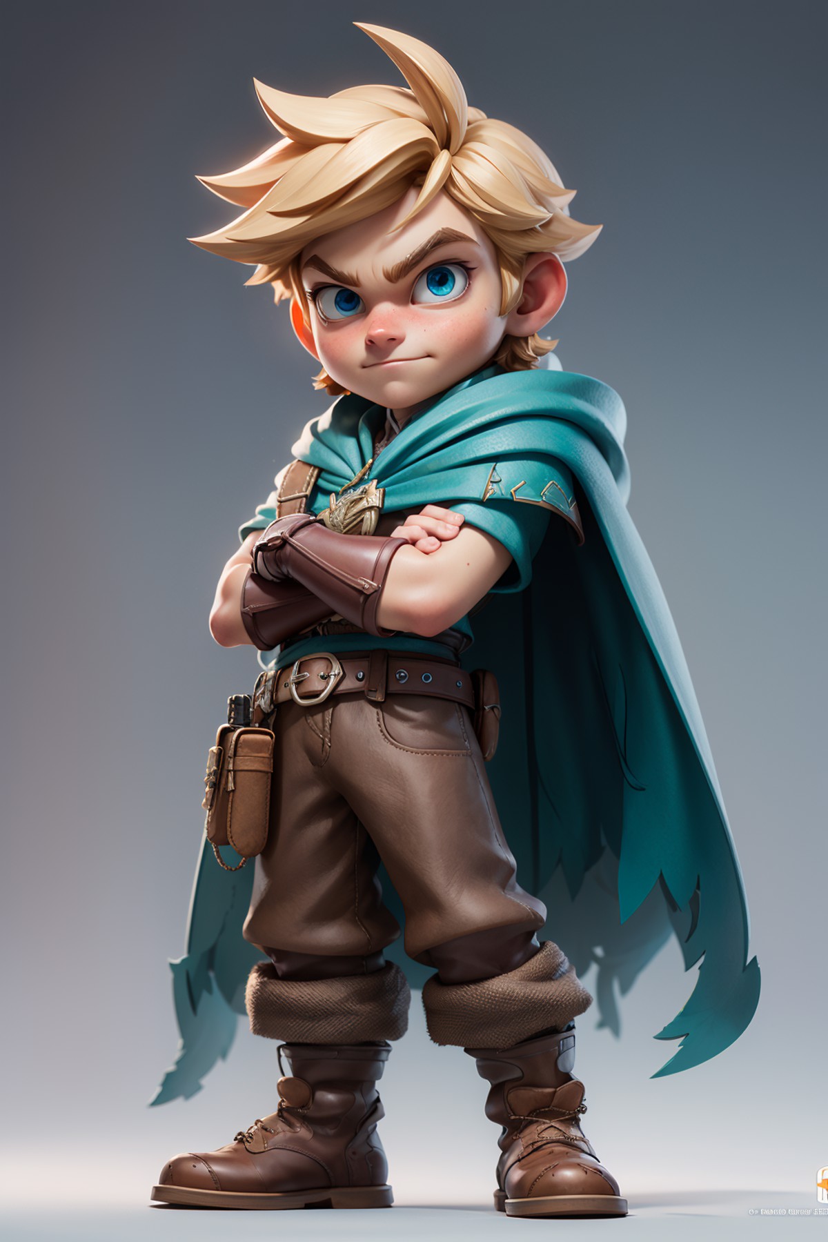 masterpiece, best quality, 8k, official art, cinematic light, ultra high res, 1boy, adventurer, solo, crossed arms, blonde...